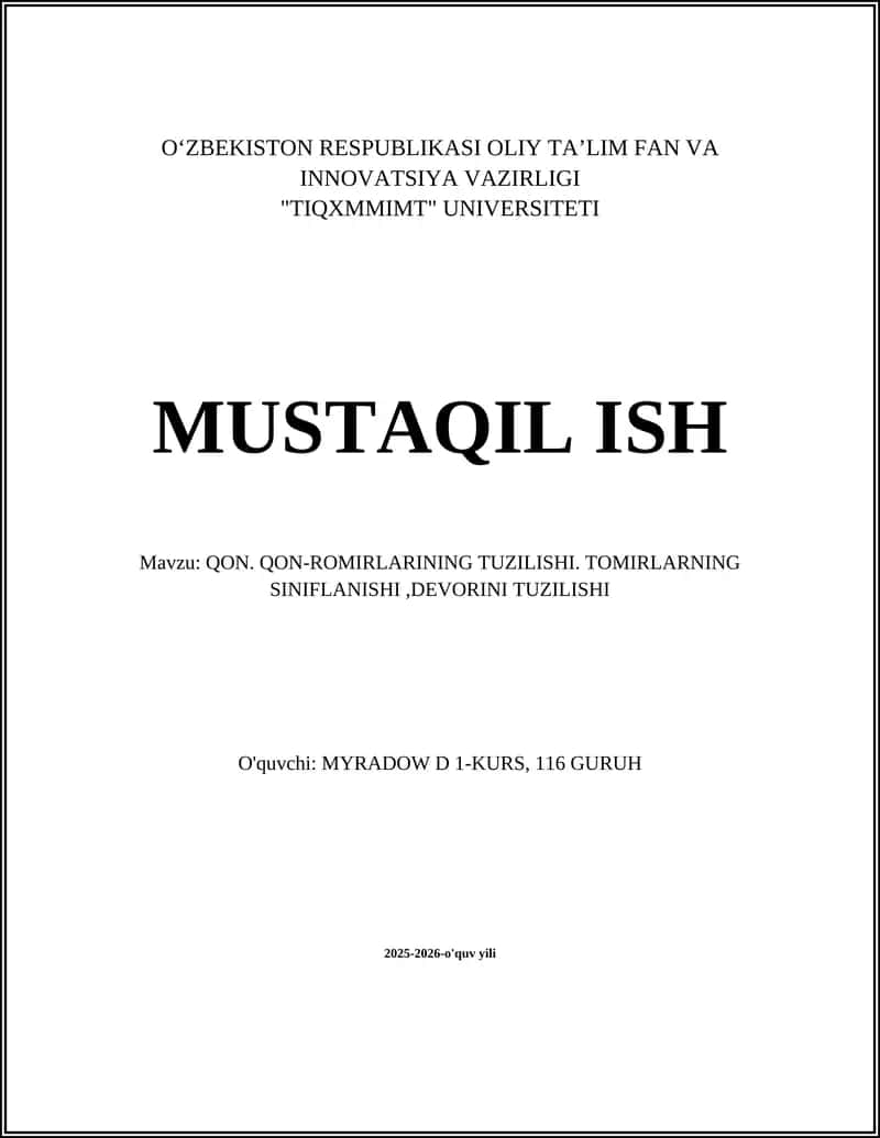 QON. QON-ROMIRLARINING TUZILISHI. TOMIRLARNING SINIFLANISHI,DEVORINI TUZILISHI 1