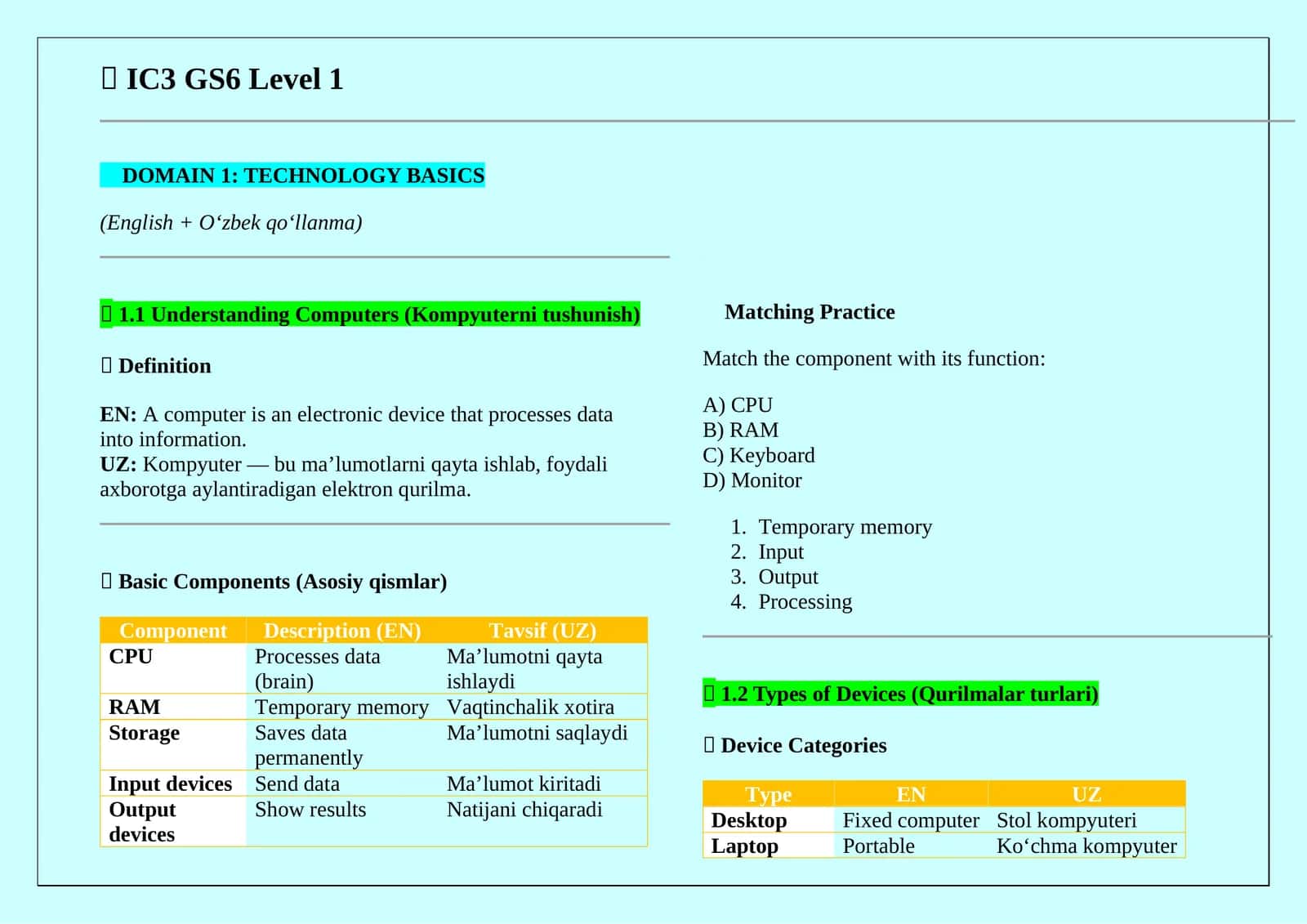 IC3 GS6 Level 1 D1 1