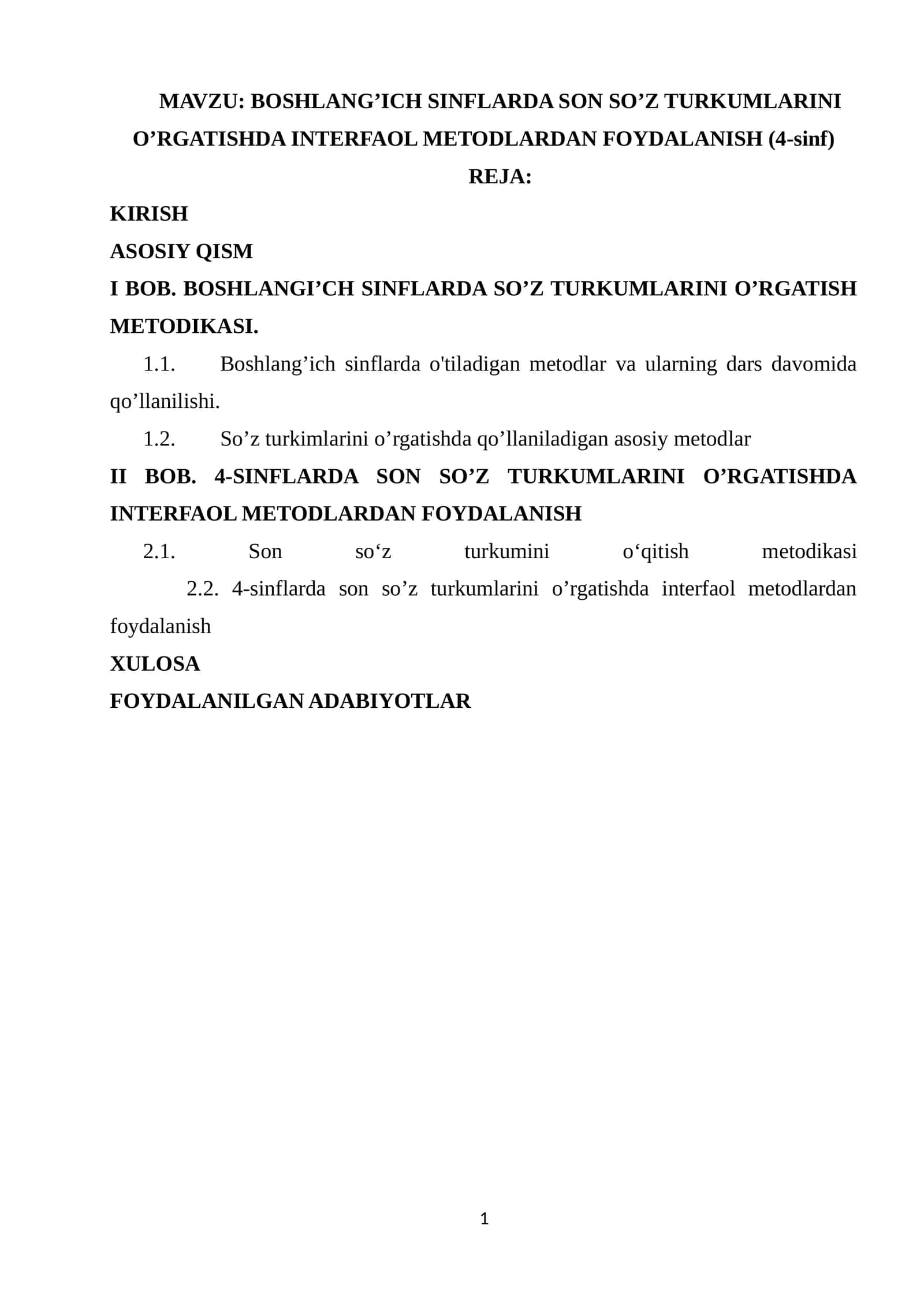 BOSHLANG’ICH SINFLARDA SON SO’Z TURKUMLARINI O’RGATISHDA INTERFAOL METODLARDAN FOYDALANISH (4-sinf) 1