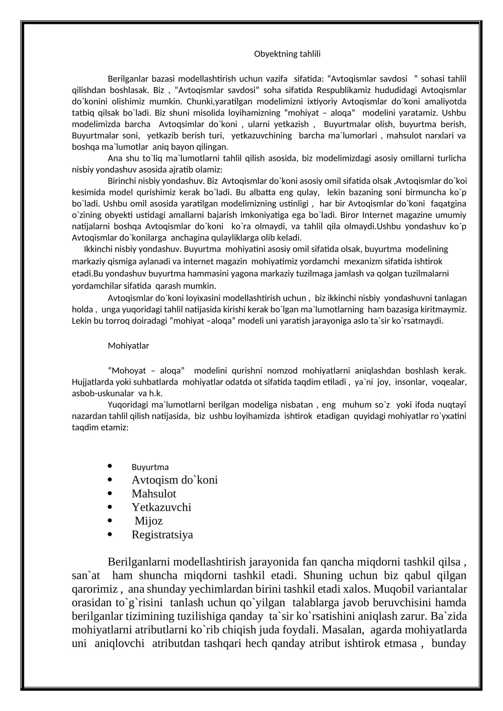 Obyektning tahlili 1