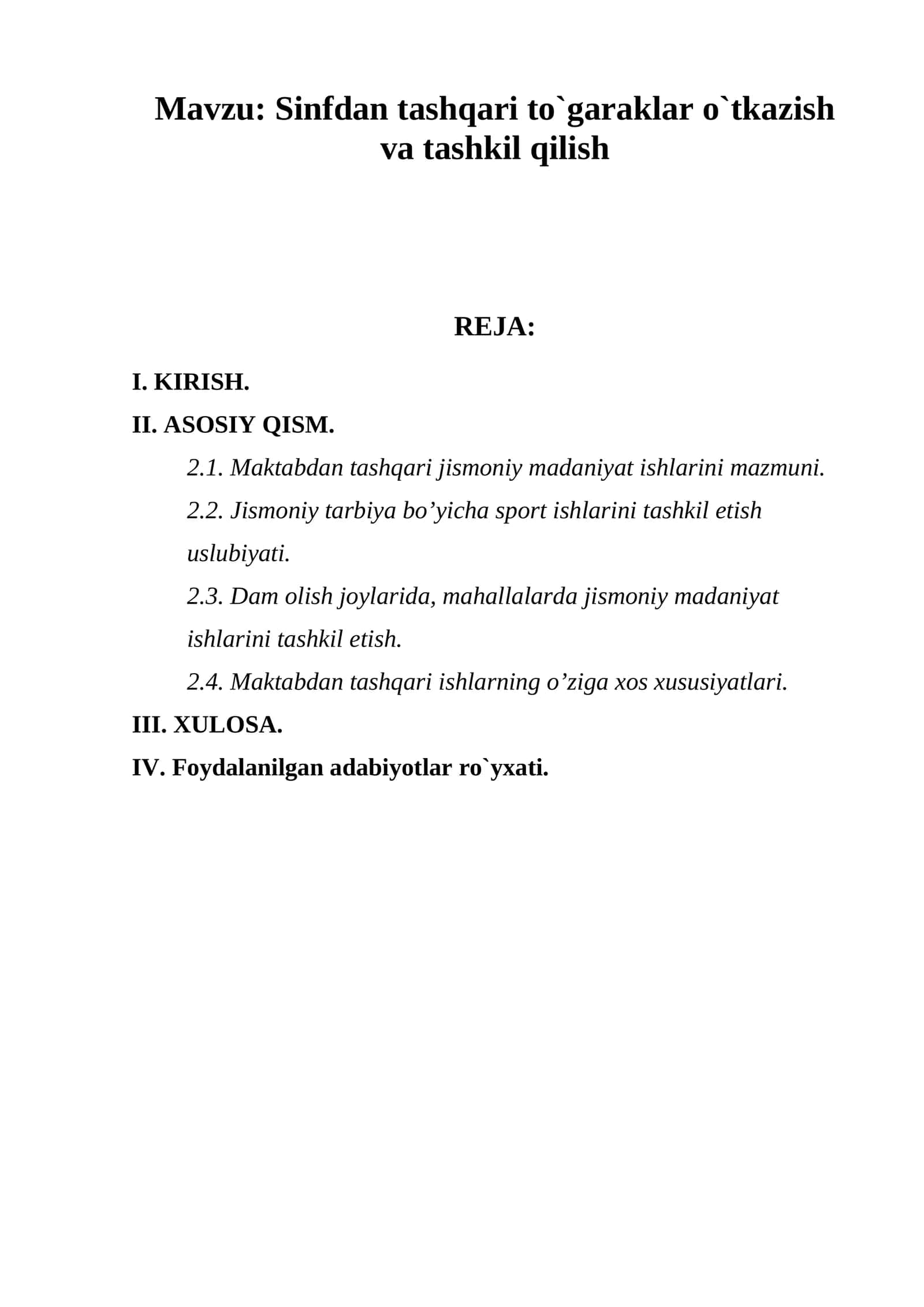 Sinfdan tashqari to`garaklar o`tkazish va tashkil qilish 1