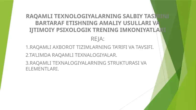 Raqamli texnologiyalarning salbiy tasirini bartaraf etishning amaliy usullari va ijtimoiy psixologik trening imkoniylari 1