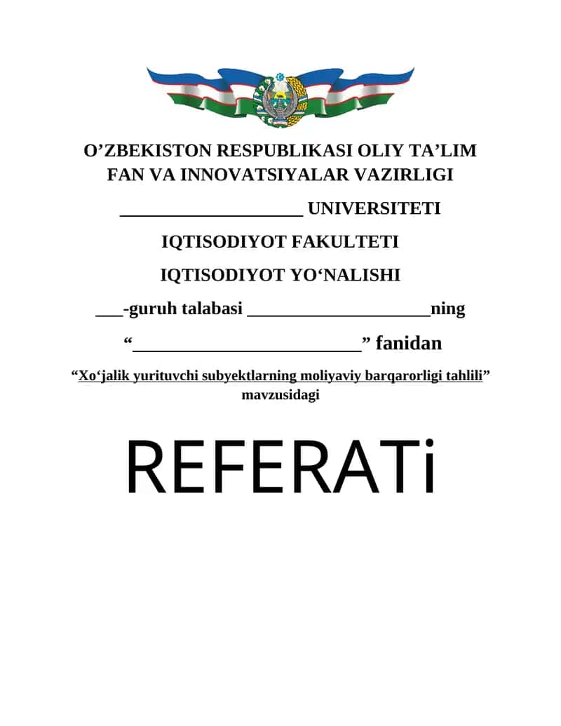 Xo‘jalik yurituvchi subyektlarning moliyaviy barqarorligi tahlili 1