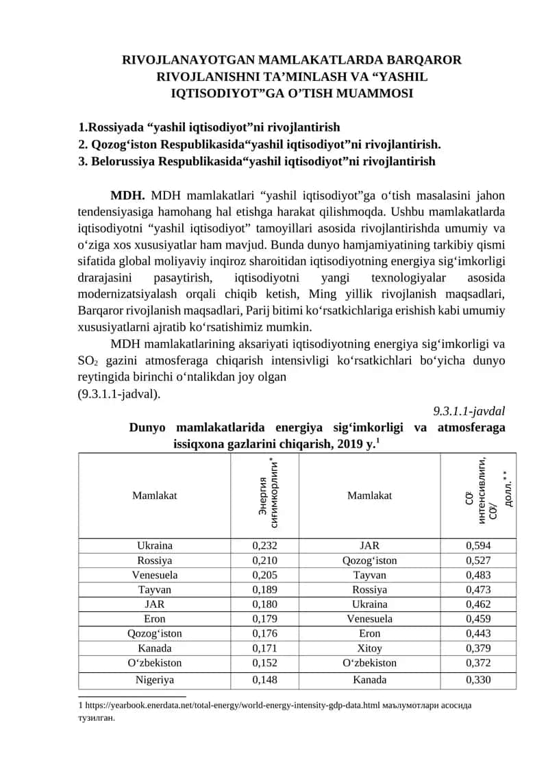 Rossiyada “yashil iqtisodiyot”ni rivojlantirish 1