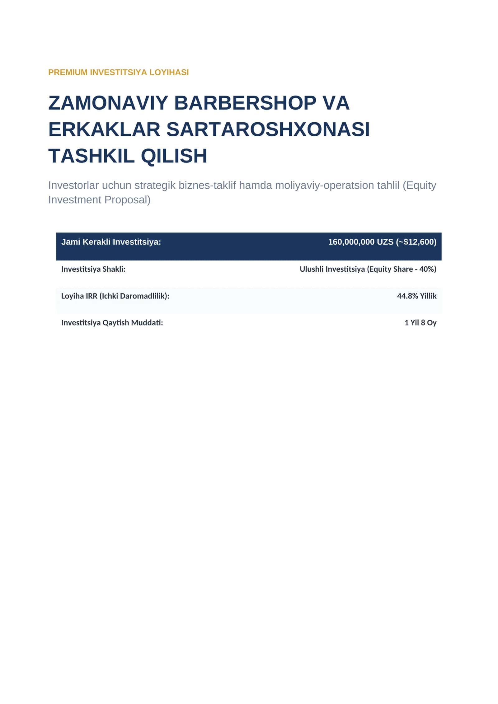 Sartaroshxona va barbershop ochish biznes rejasi 1