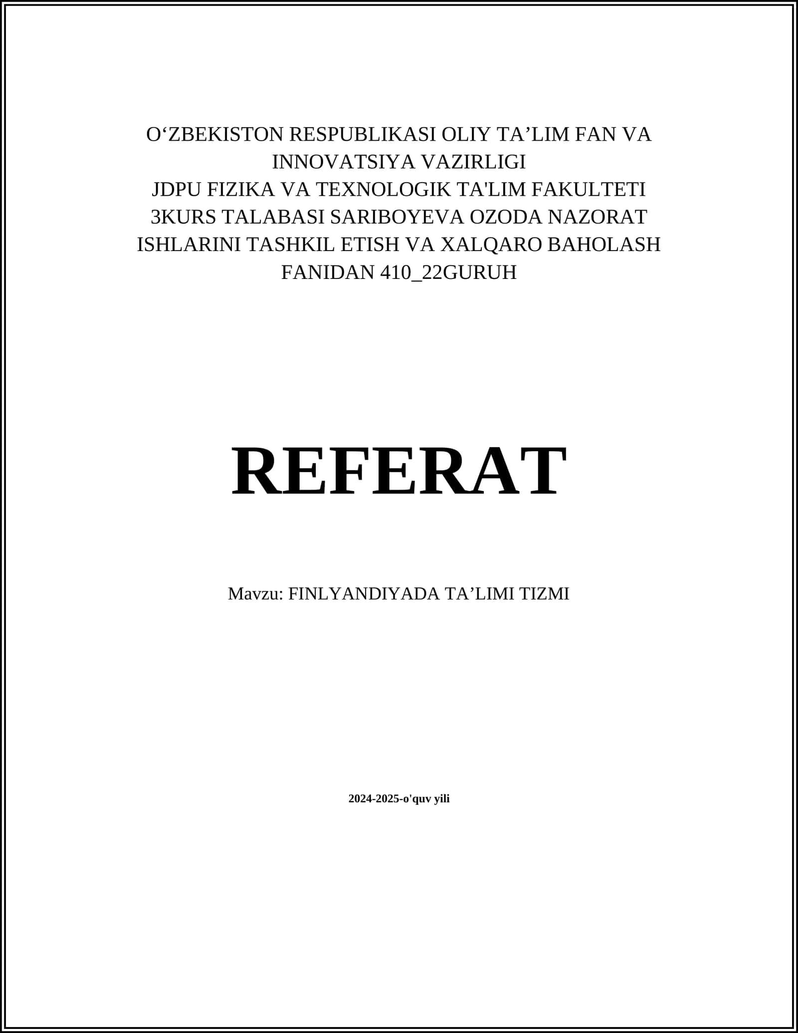 FINLYANDIYADA TA'LIMI TIZMI 1