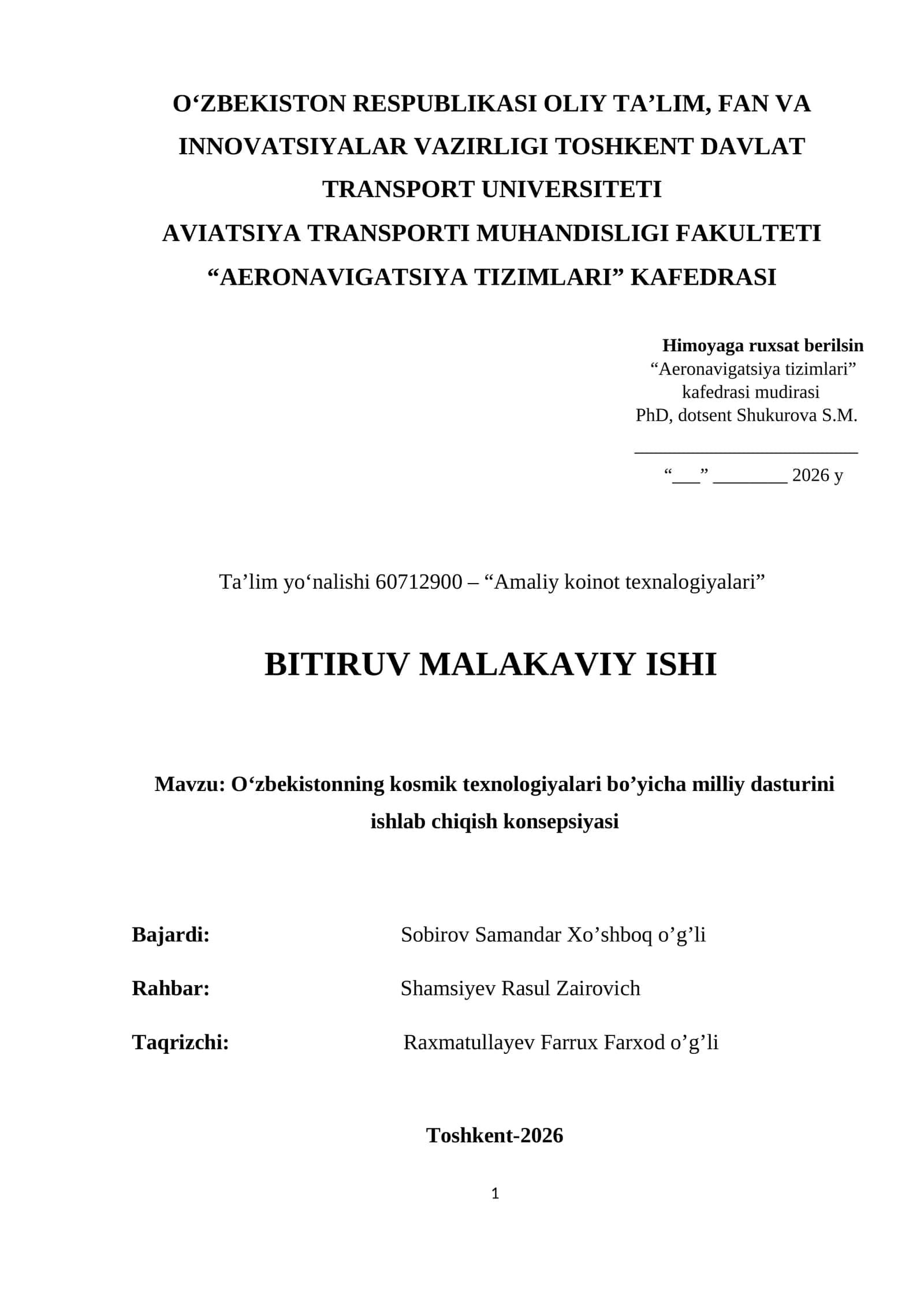 O‘zbekistonning kosmik texnologiyalari bo’yicha milliy dasturini ishlab chiqish konsepsiyasi 1