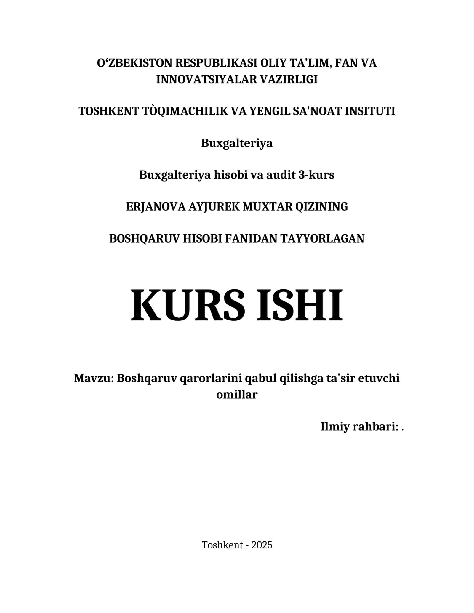 Buxgalteriya hisobi va audit 3-kurs 1