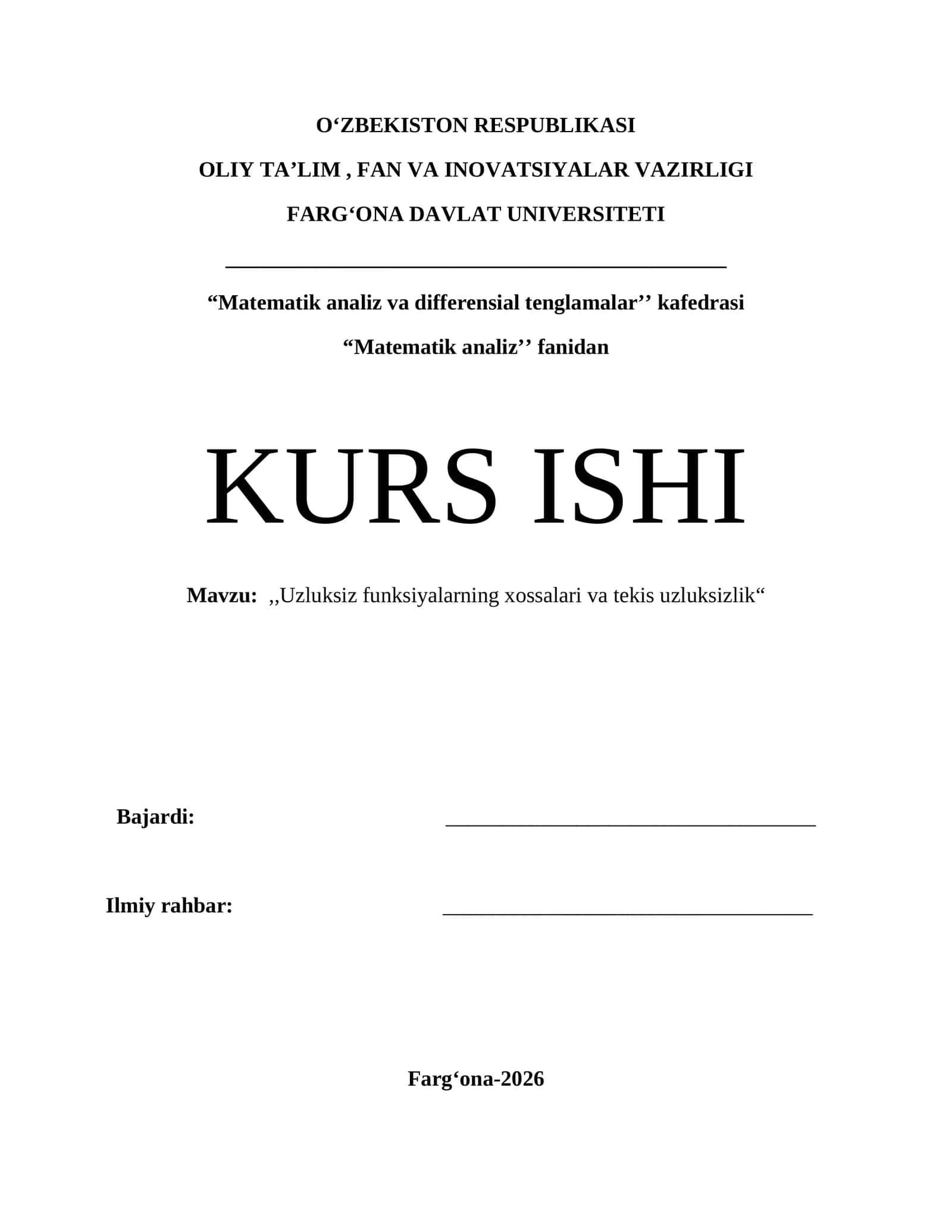 Uzluksiz funksiyalarning xossalari va tekis uzluksizlik 1