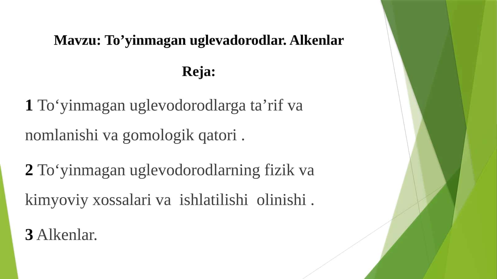 To'yinmagan uglevodorodlar. Alkenlar 1