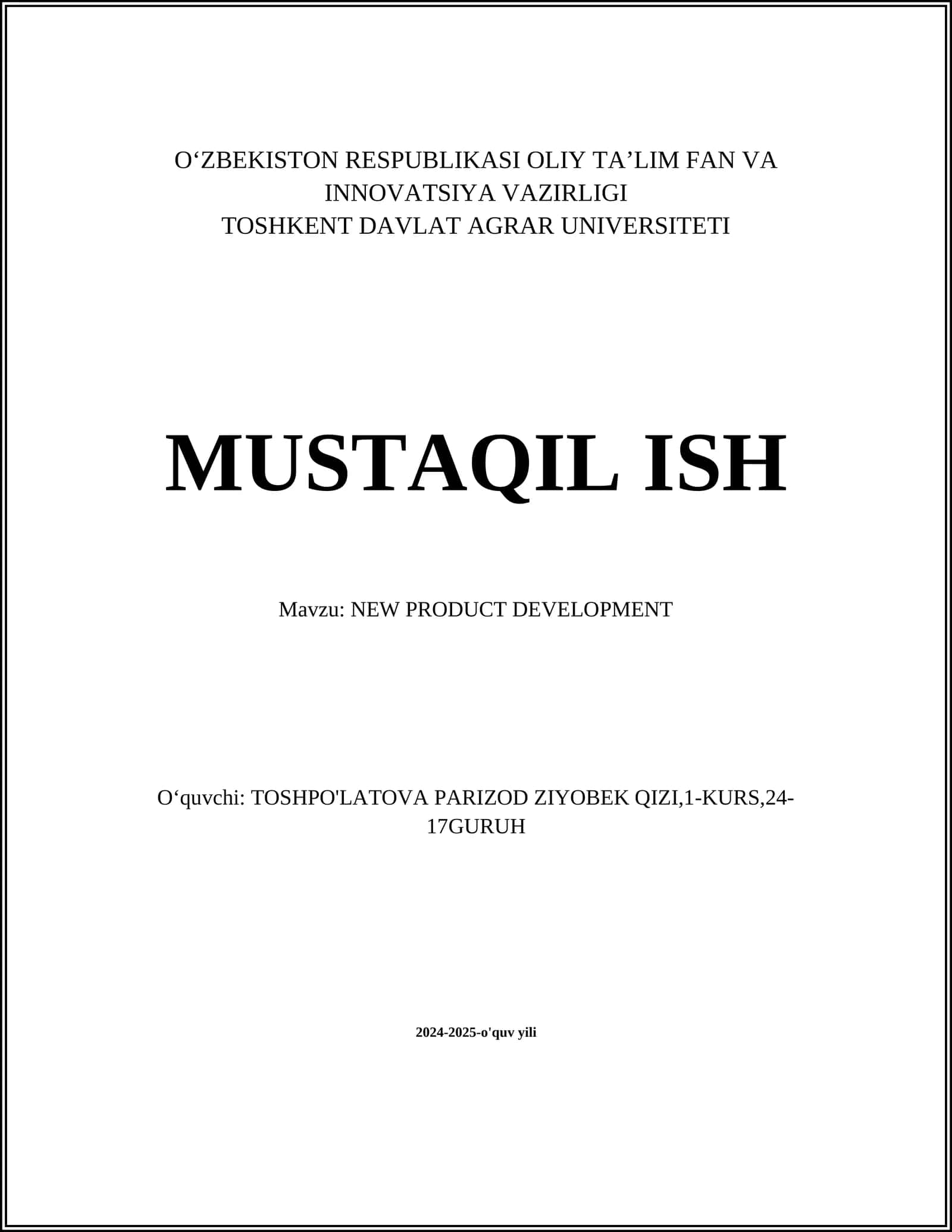 NEW PRODUCT DEVELOPMENT 1