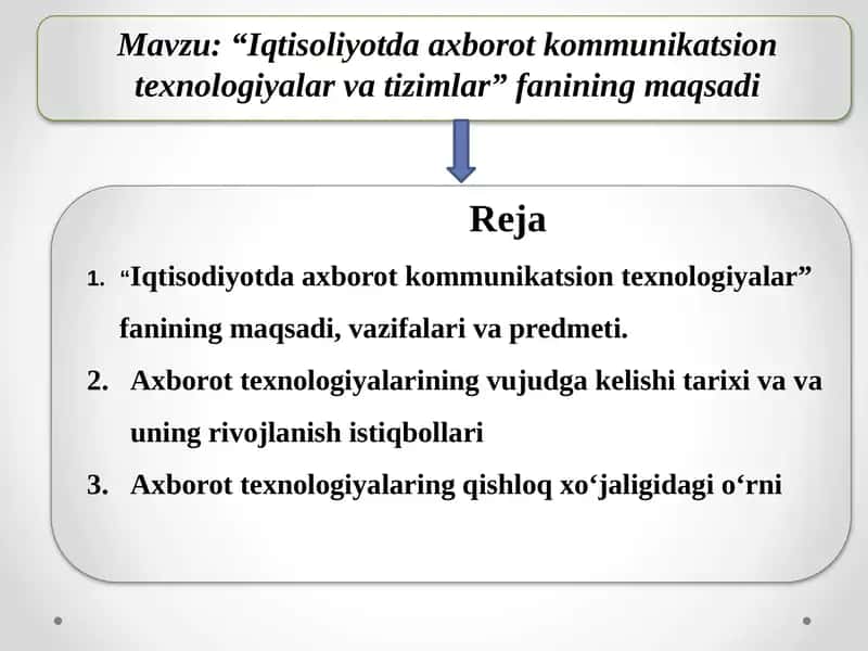 Iqtisodiyotda axborot kommunikatsion texnologiyalar va tizimlar 1