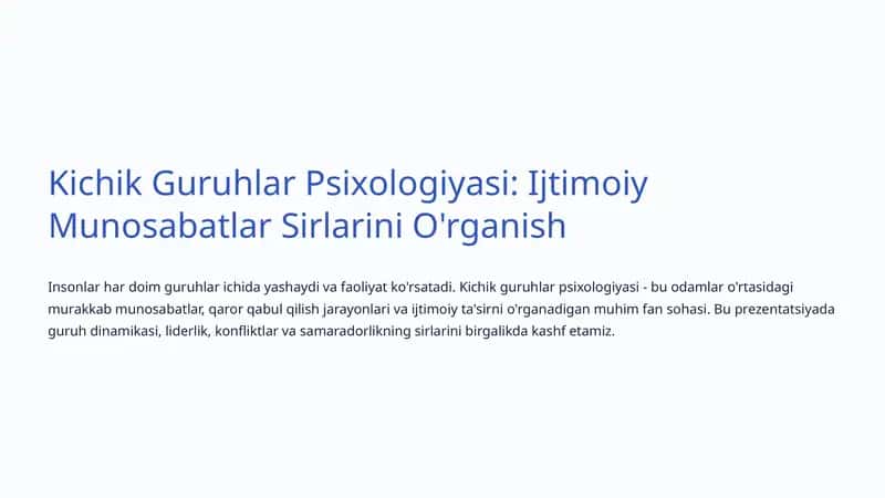 Kichik Guruhlar Psixologiyasi 1
