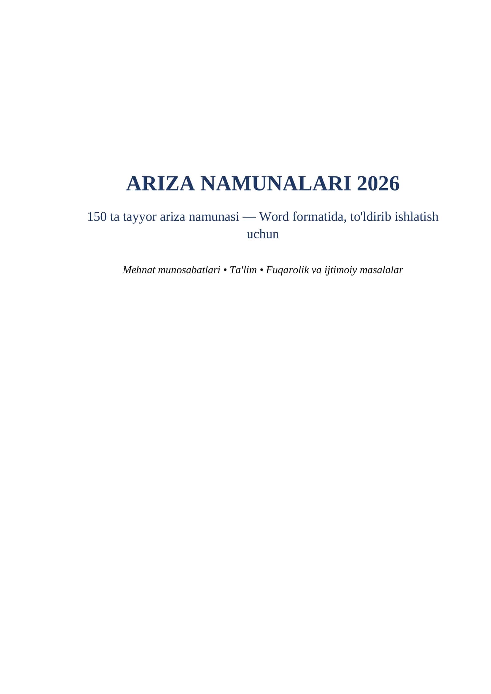 Ariza namunalari 2026 word 150 ta tayyor namuna tayyorgarlik toplami. 1