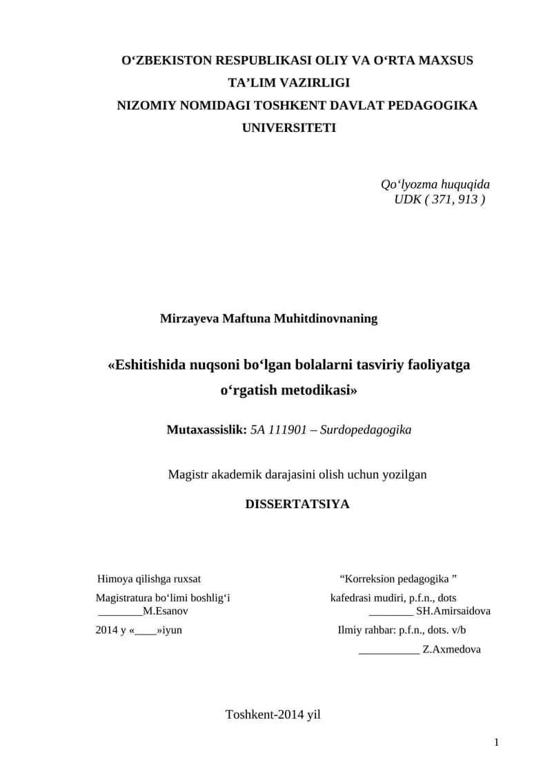 Eshitishda nuqsoni bо‘lgan bolalarni tasviriy faoliyatga о‘rgatish metodikasi 1