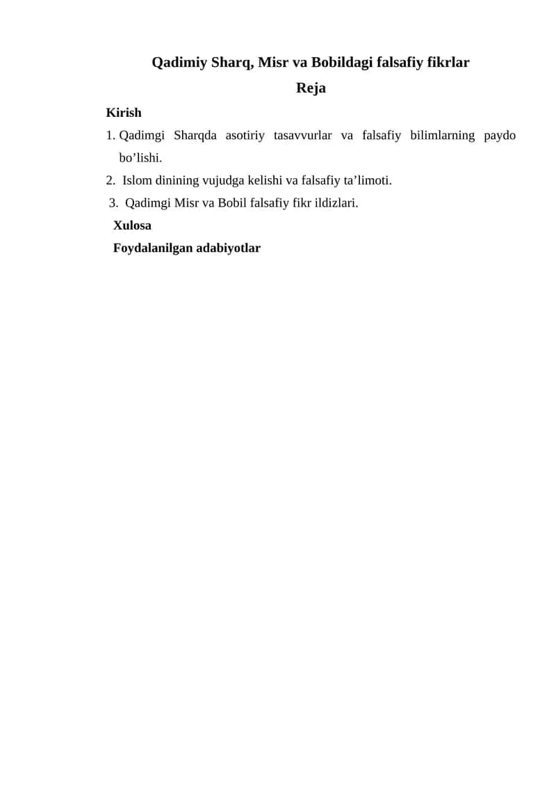 Qadimiy Sharq, Misr va Bobildagi falsafiy fikrlar 1