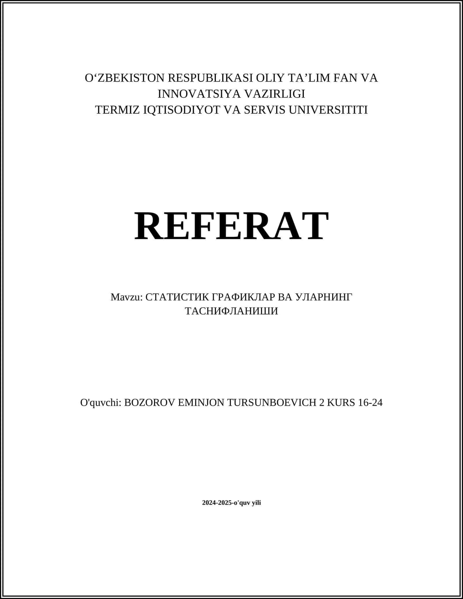 Статистик графиклар ва уларнинг таснифланиши 1