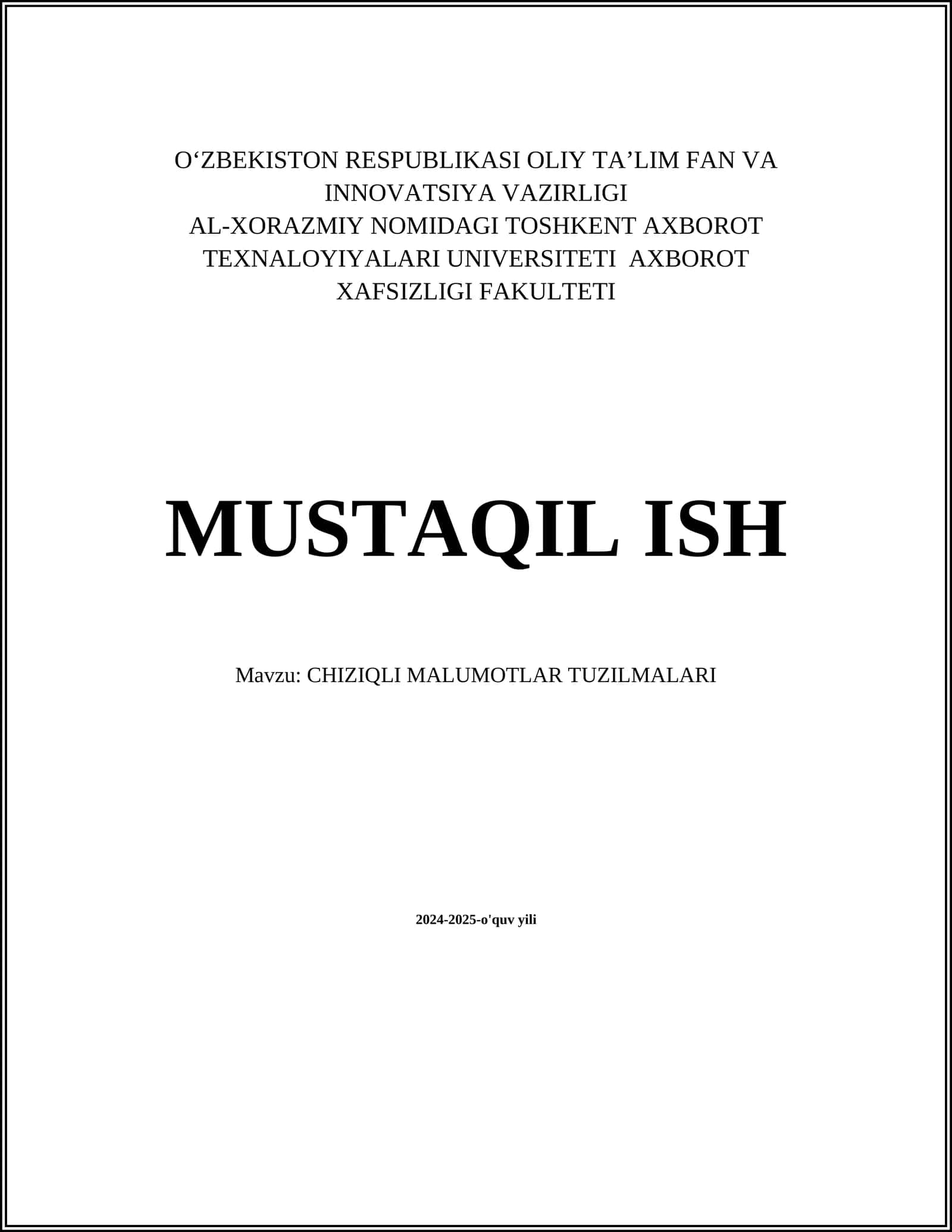 CHIZIQLI MALUMOTLAR TUZILMALARI 1
