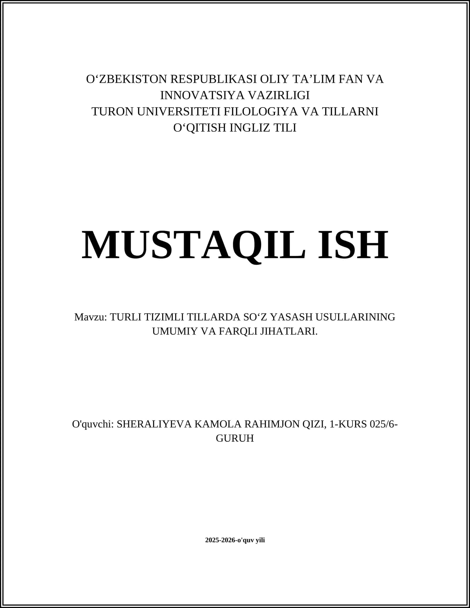 TURLI TIZIMLI TILLARDA SO‘Z YASASH USULLARINING UMUMIY VA FARQLI JIHATLARI 1