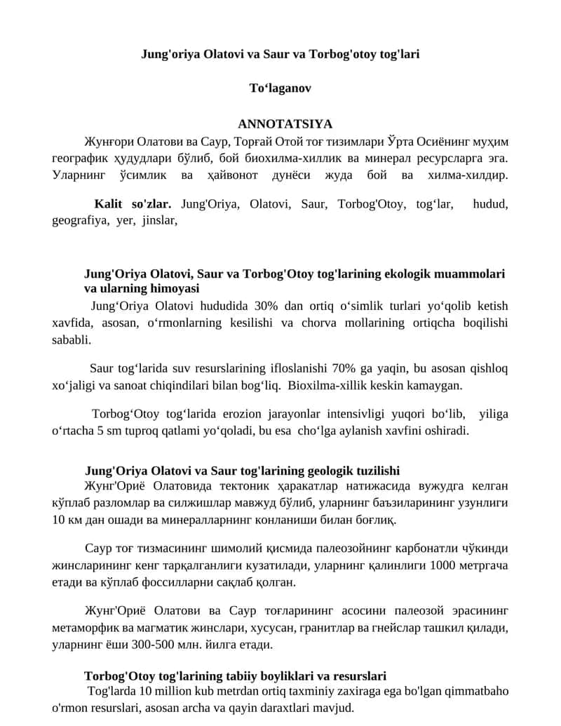 Jung'oriya Olatovi va Saur va Torbog'otoy tog'lari 1