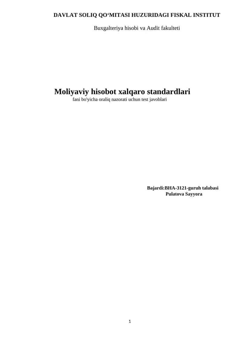 Moliyaviy hisobot xalqaro standardlari 1