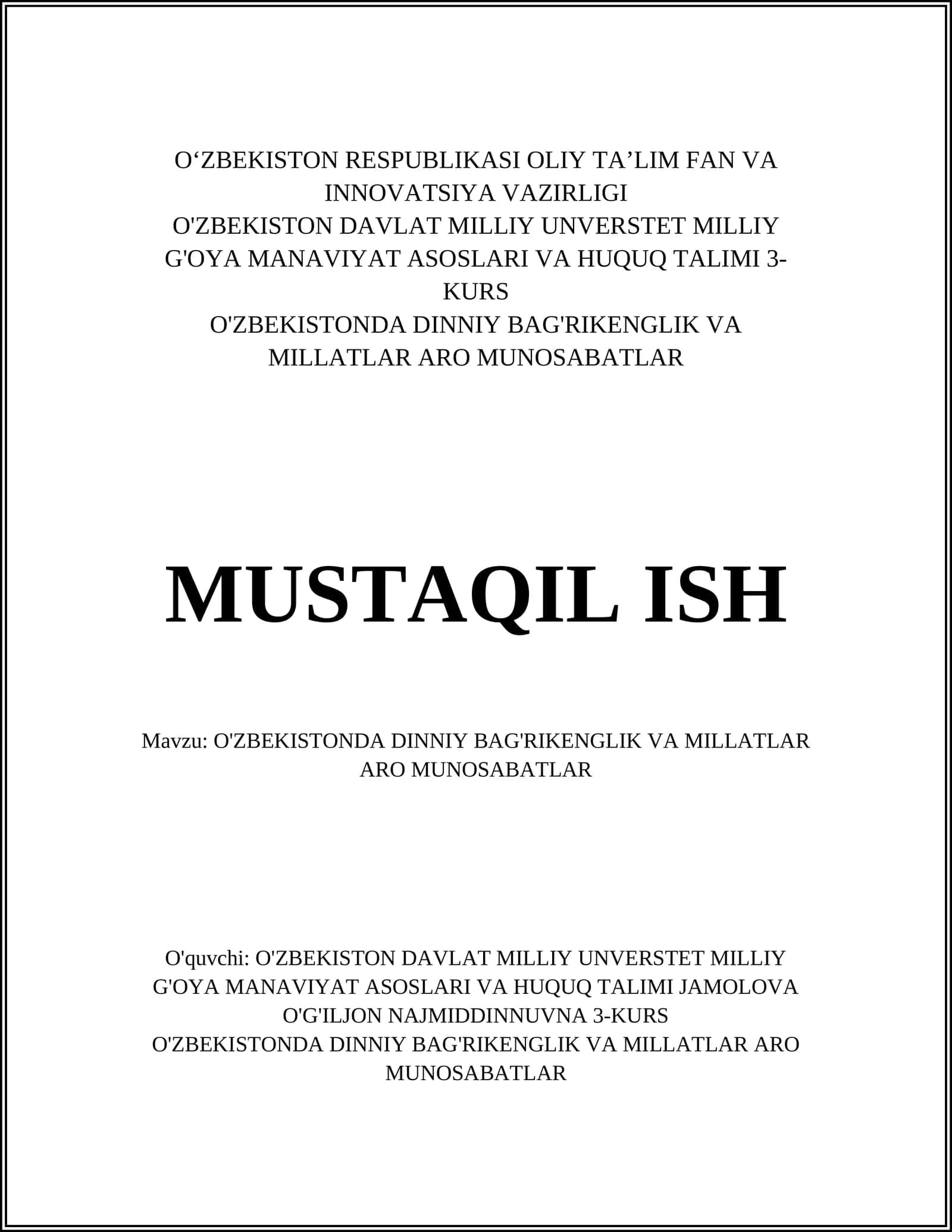 O'zbekistonda dinniy bag'rikenlik va millatlararo munosabatlar 1