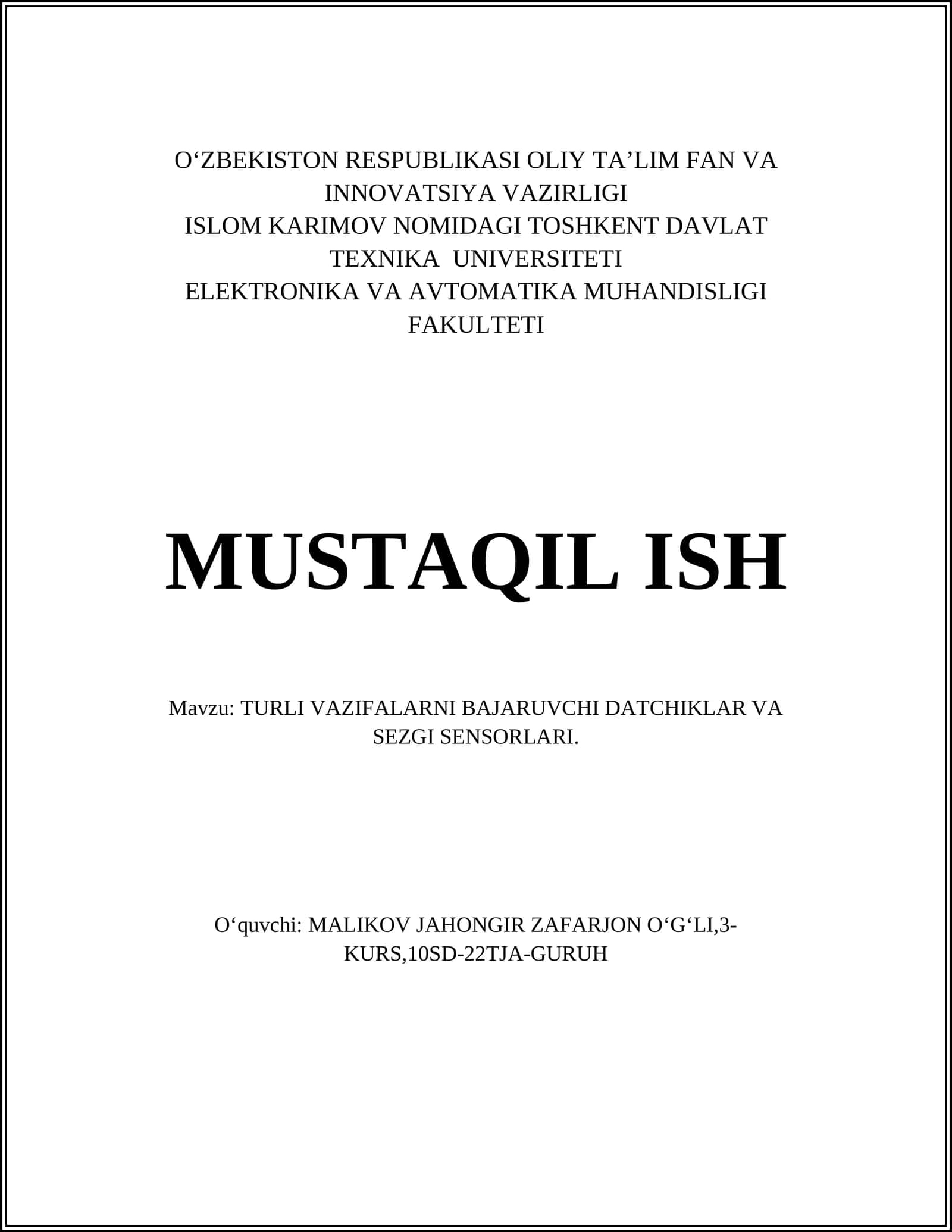 TURLI VAZIFALARNI BAJARUVCHI DATCHIKLAR VA SEZGI SENSORLARI 1