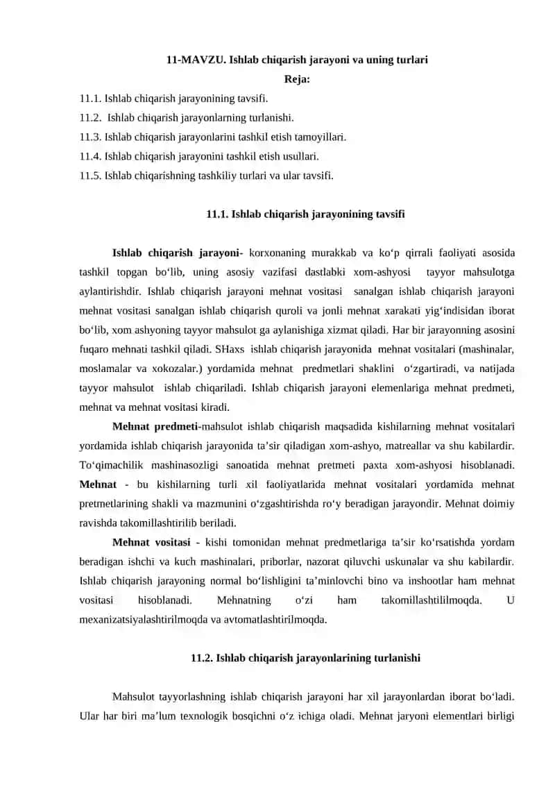 Ishlab chiqarish jarayoni va uning turlari 1