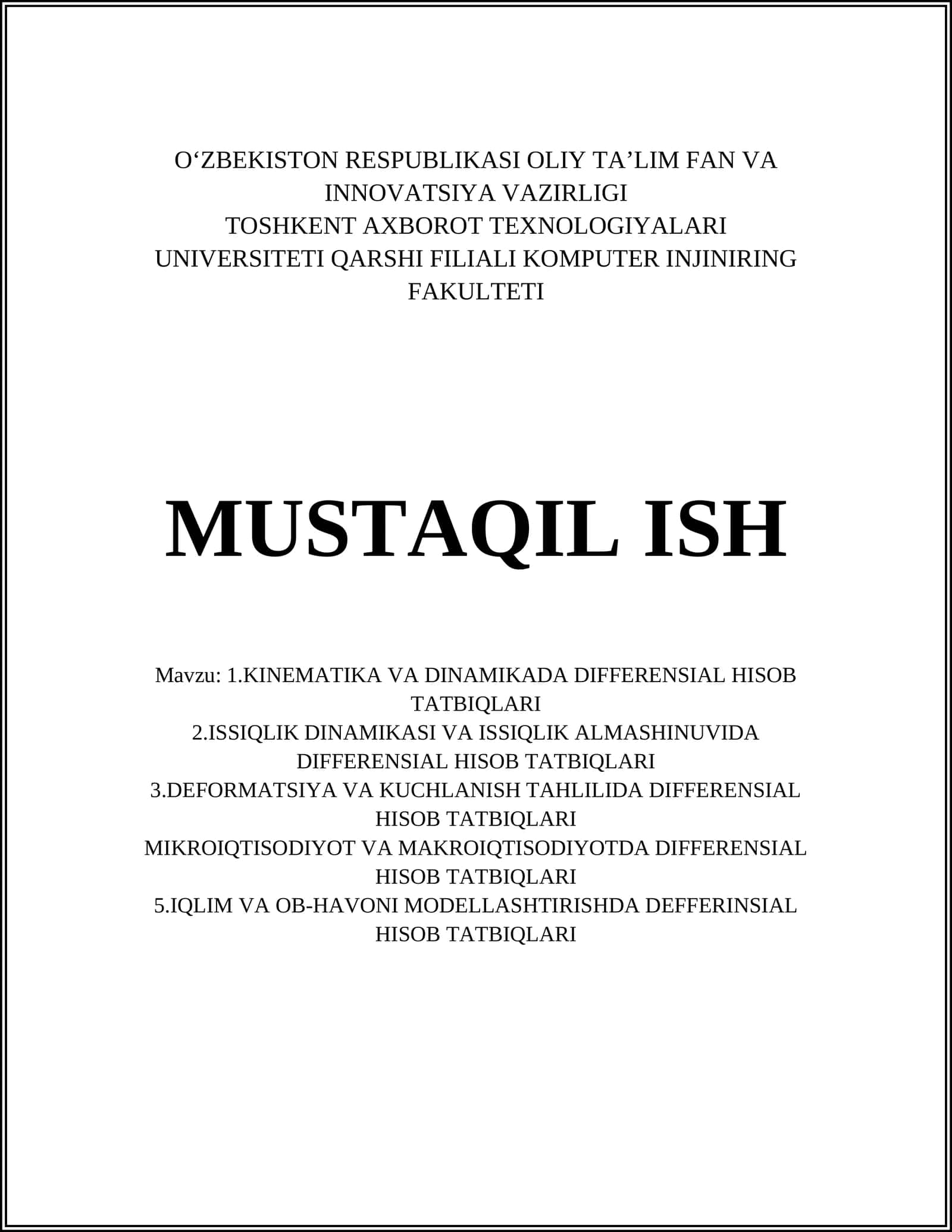 DIFFERENSIAL HISOB TATBIQLARI 1