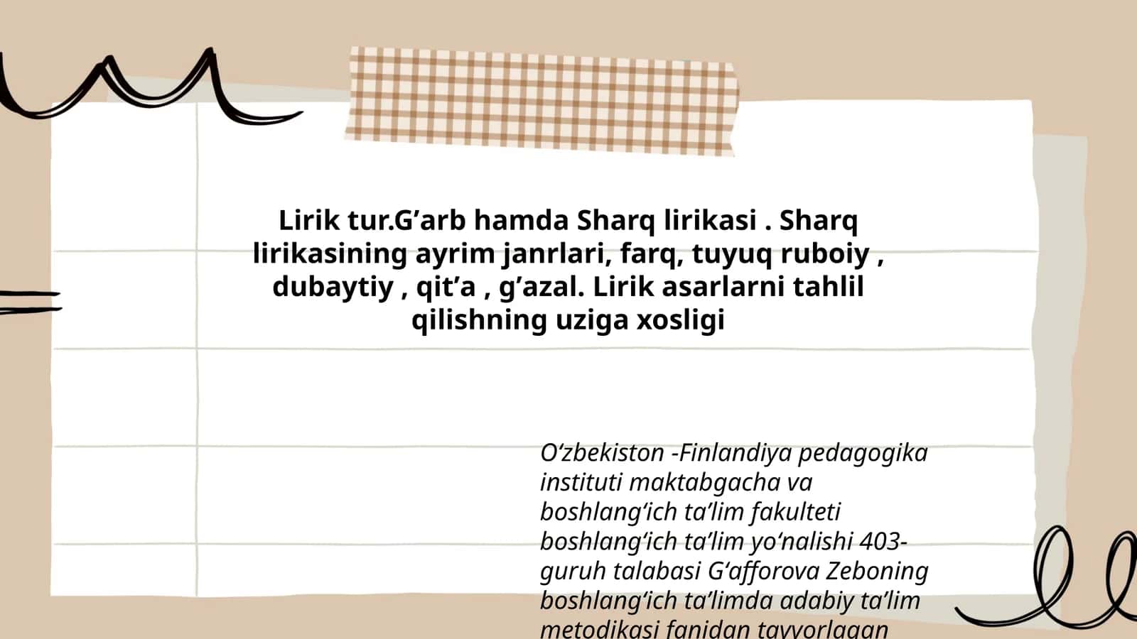 Gʼarb hamda Sharq lirikasi 1