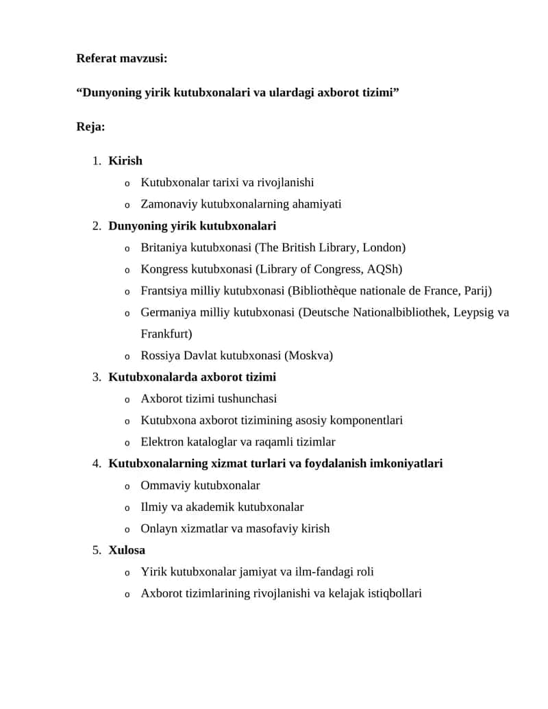 Dunyoning yirik kutubxonalari va ulardagi axborot tizimi 1