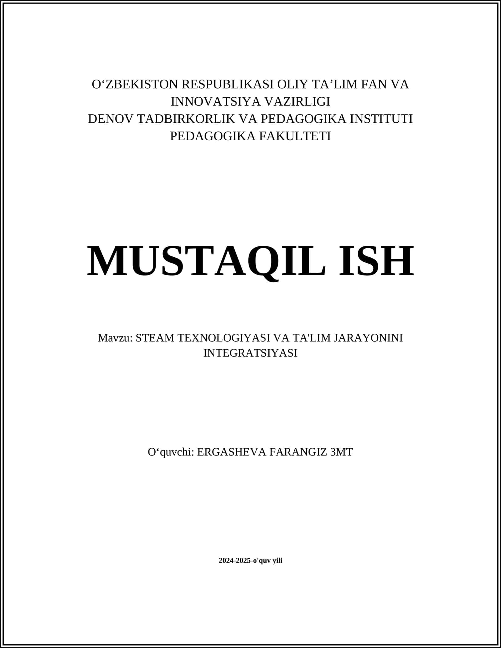 STEAM TEXNOLOGIYASI VA TA'LIM JARAYONINI INTEGRATSIYASI 1