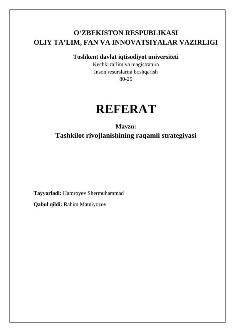 Tashkilot rivojlanishining raqamli strategiyasi 1