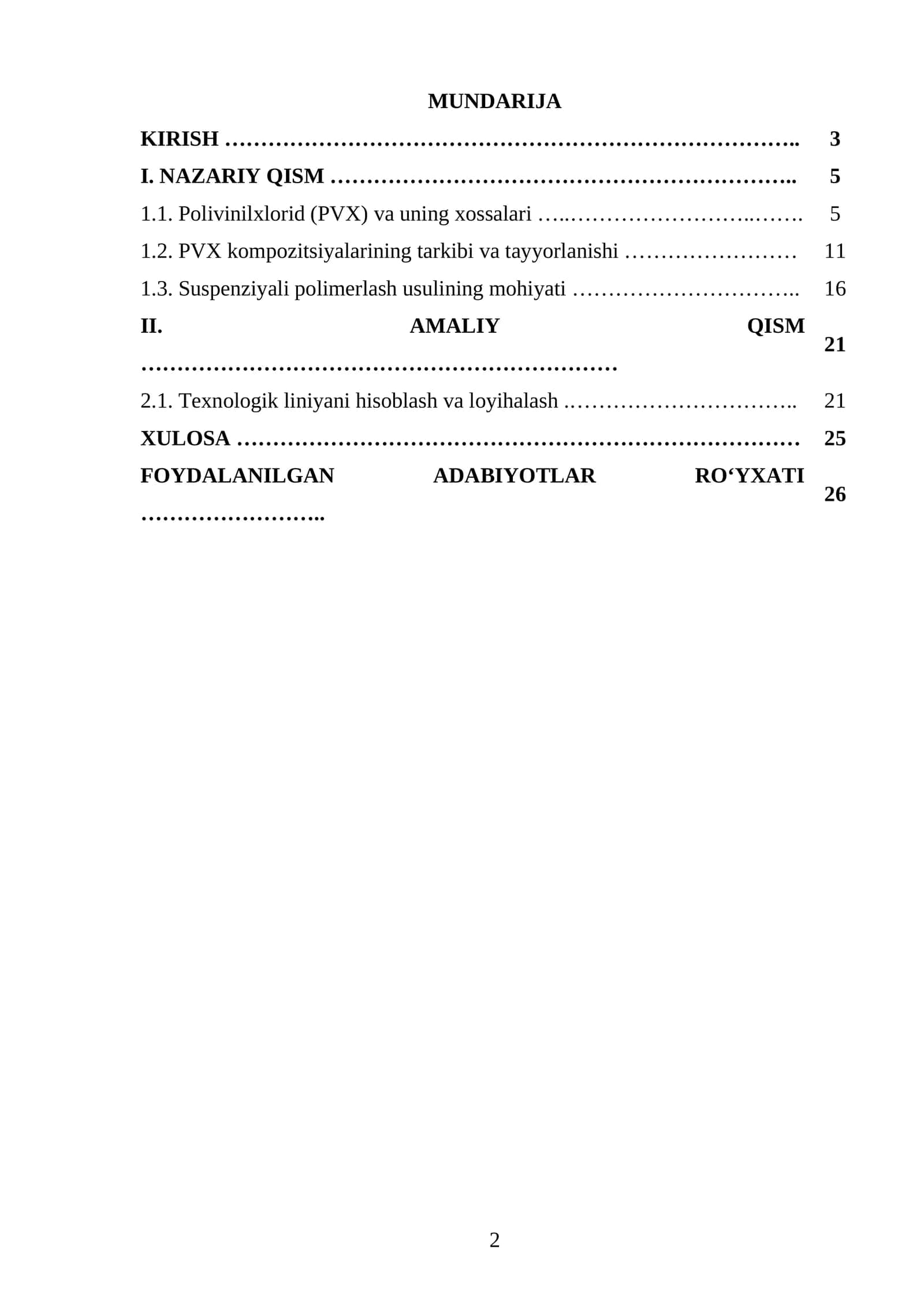 Quvvati Q=7000 t/yil boʻlgan suspenziyali PVX ishlab chiqaradigan texnologik liniyasini loyihalash 1