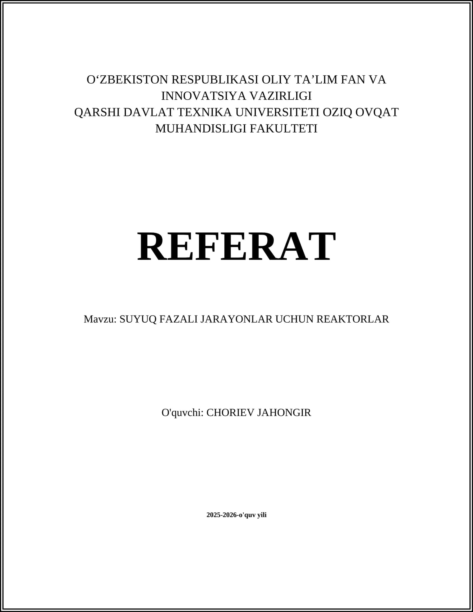 SUYUQ FAZALI JARAYONLAR UCHUN REAKTORLAR 1