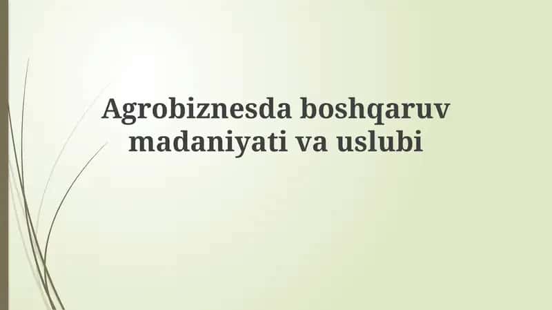 Agrobiznesdagi boshqaruv madaniyati va uslubi 1