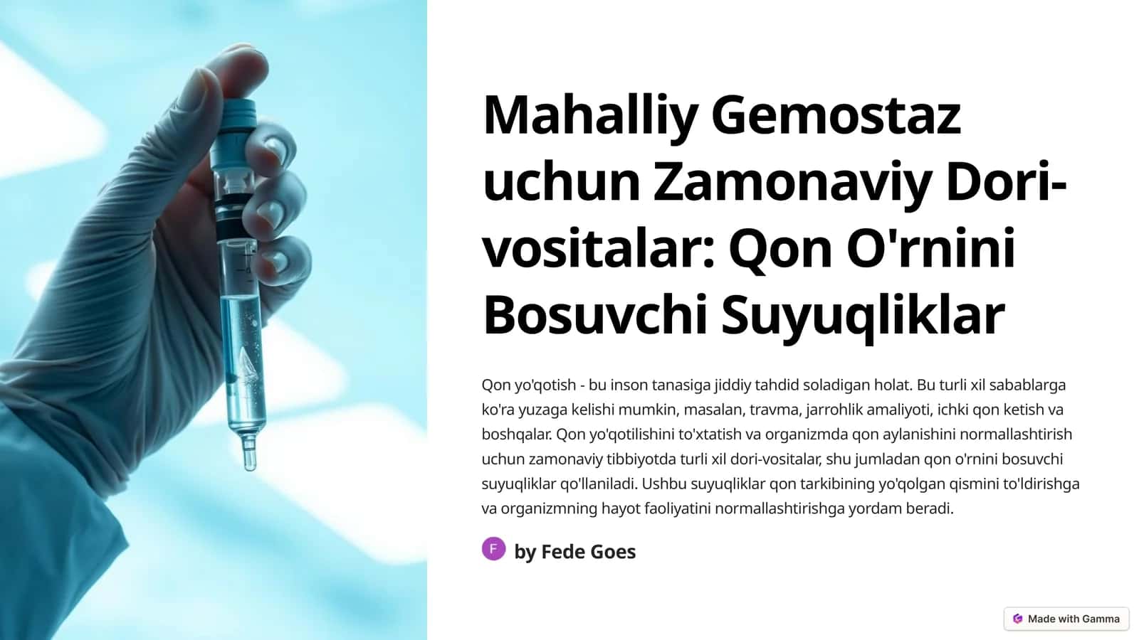 Mahalliy Gemostaz uchun Zamonaviy Dori-vositalar: Qon O'rnini Bosuvchi Suyuqliklar 1