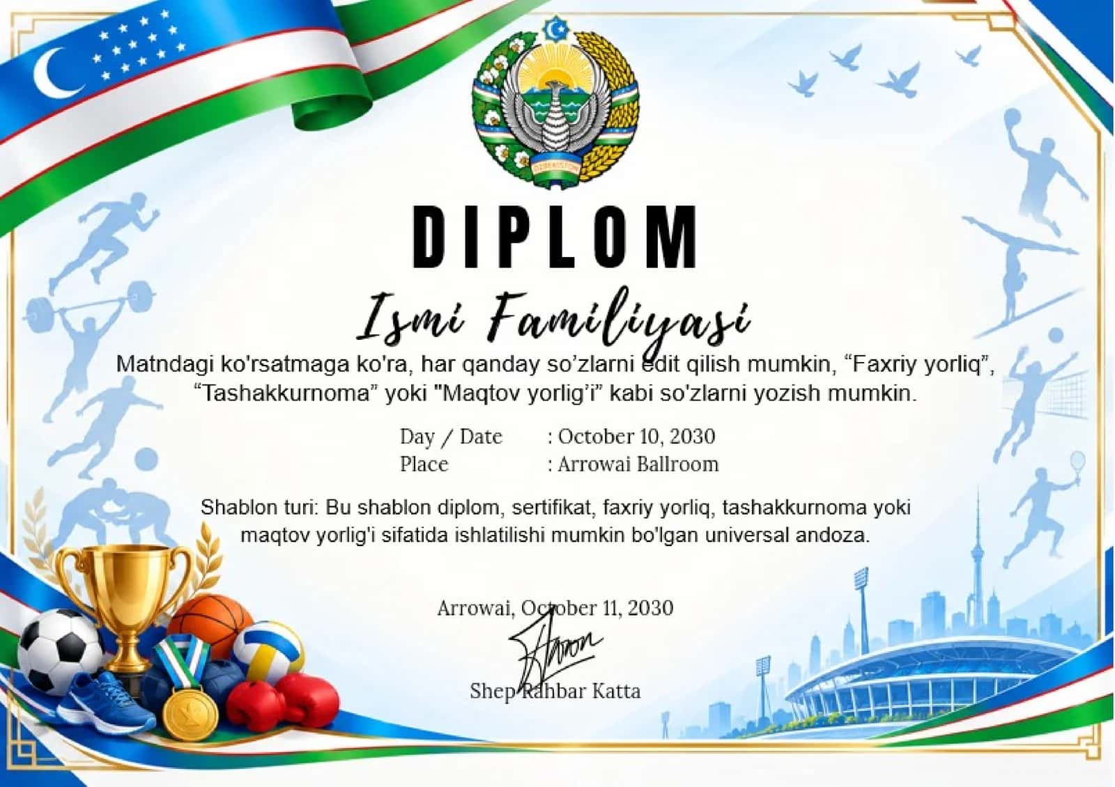 Shablon diplom, sertifikat, faxriy yorliq, tashakkurnoma yoki maqtov yorlig'i 1