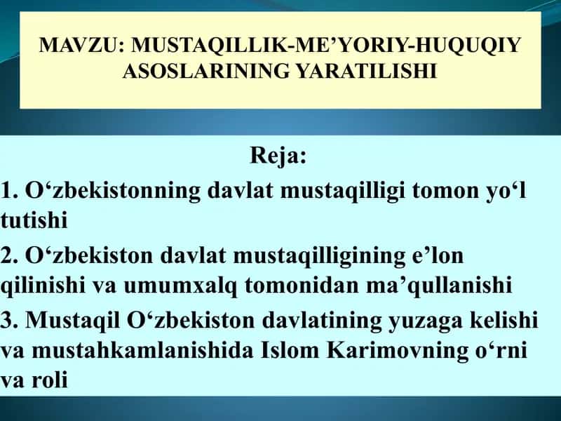 O‘zbekistonning eng yangi tarixi 1