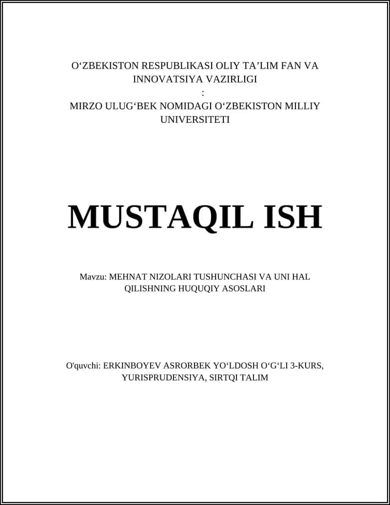 MEHNAT NIZOLARI TUSHUNCHASI VA UNI HAL QILISHNING HUQUQIY ASOSLARI 1