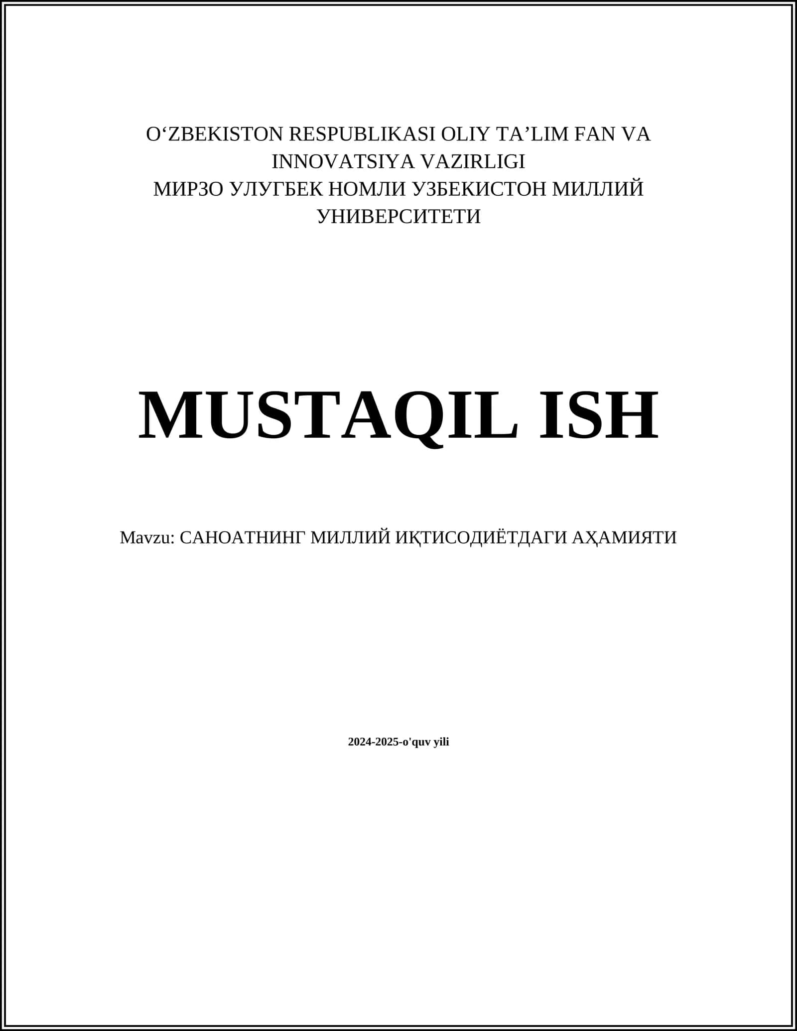 САНОАТНИНГ МИЛЛИЙ ИҚТИСОДИЁТДАГИ АҲАМИЯТИ 1
