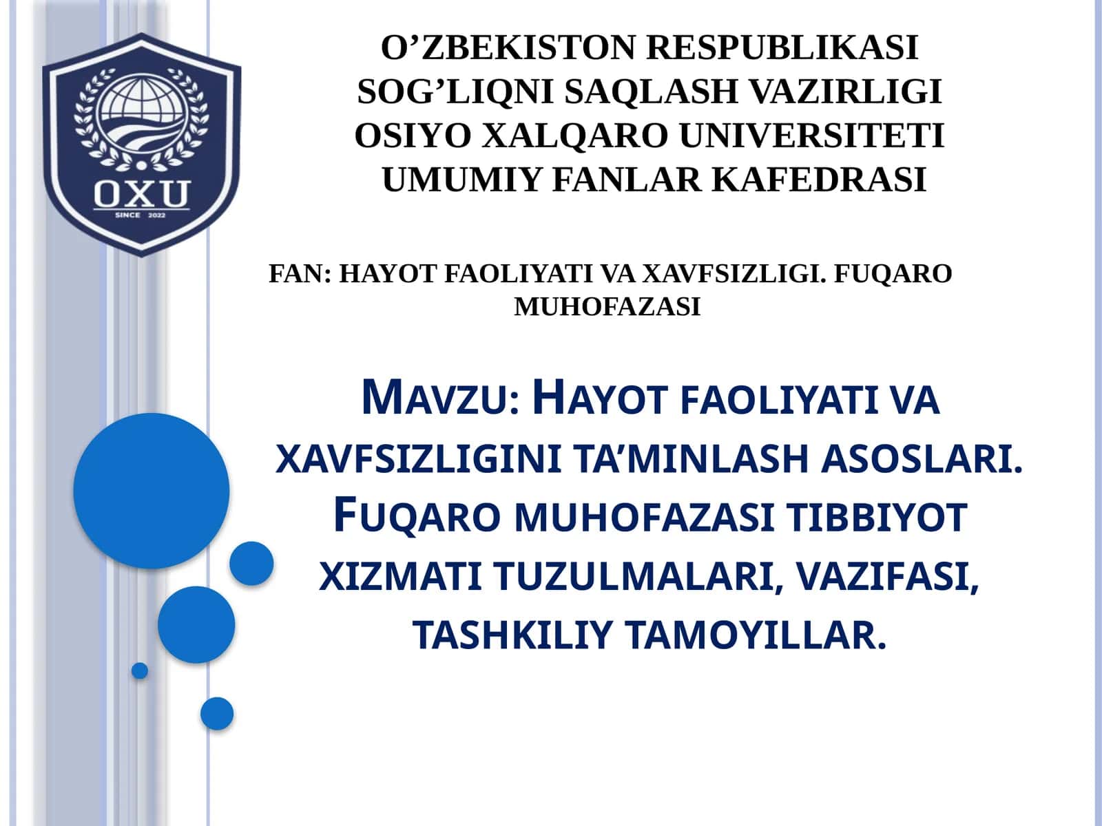 Hayot faoliyati va xavfsizligi. Fuqaro muhofazasi 1