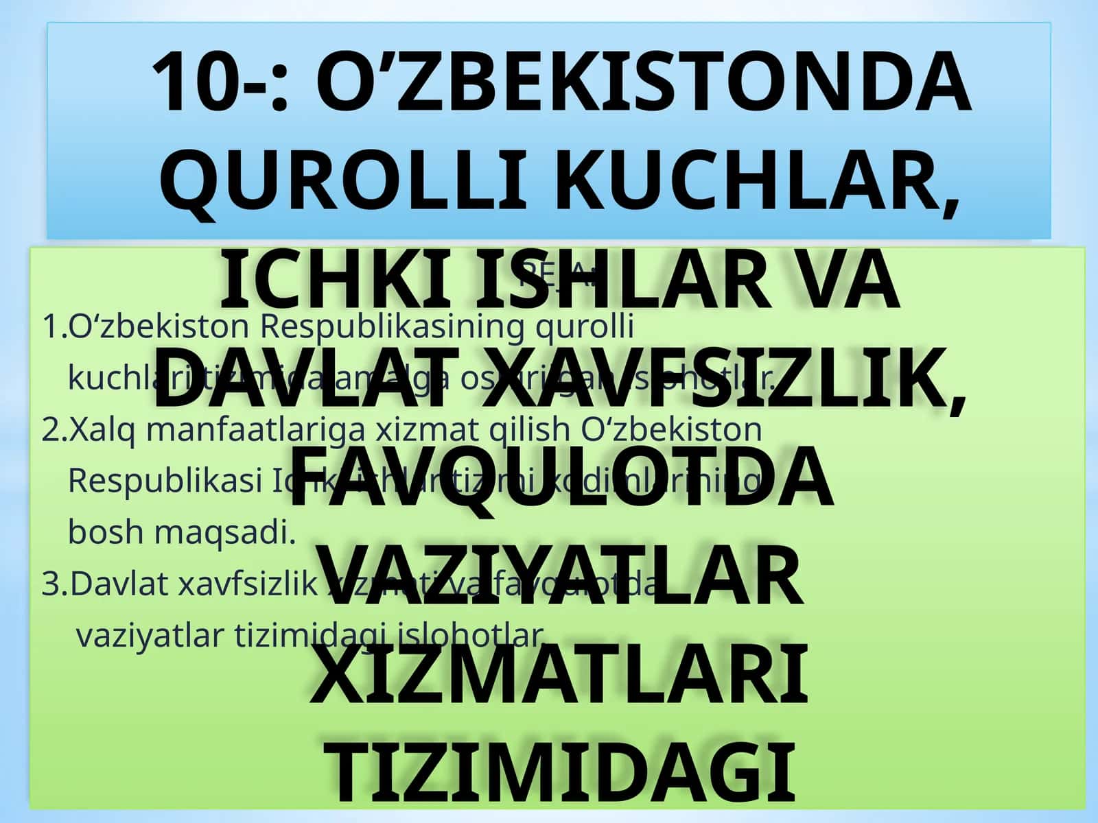 O‘zbekiston Respublikasi qurolli kuchlari amalga oshirilgan islohotlar 1