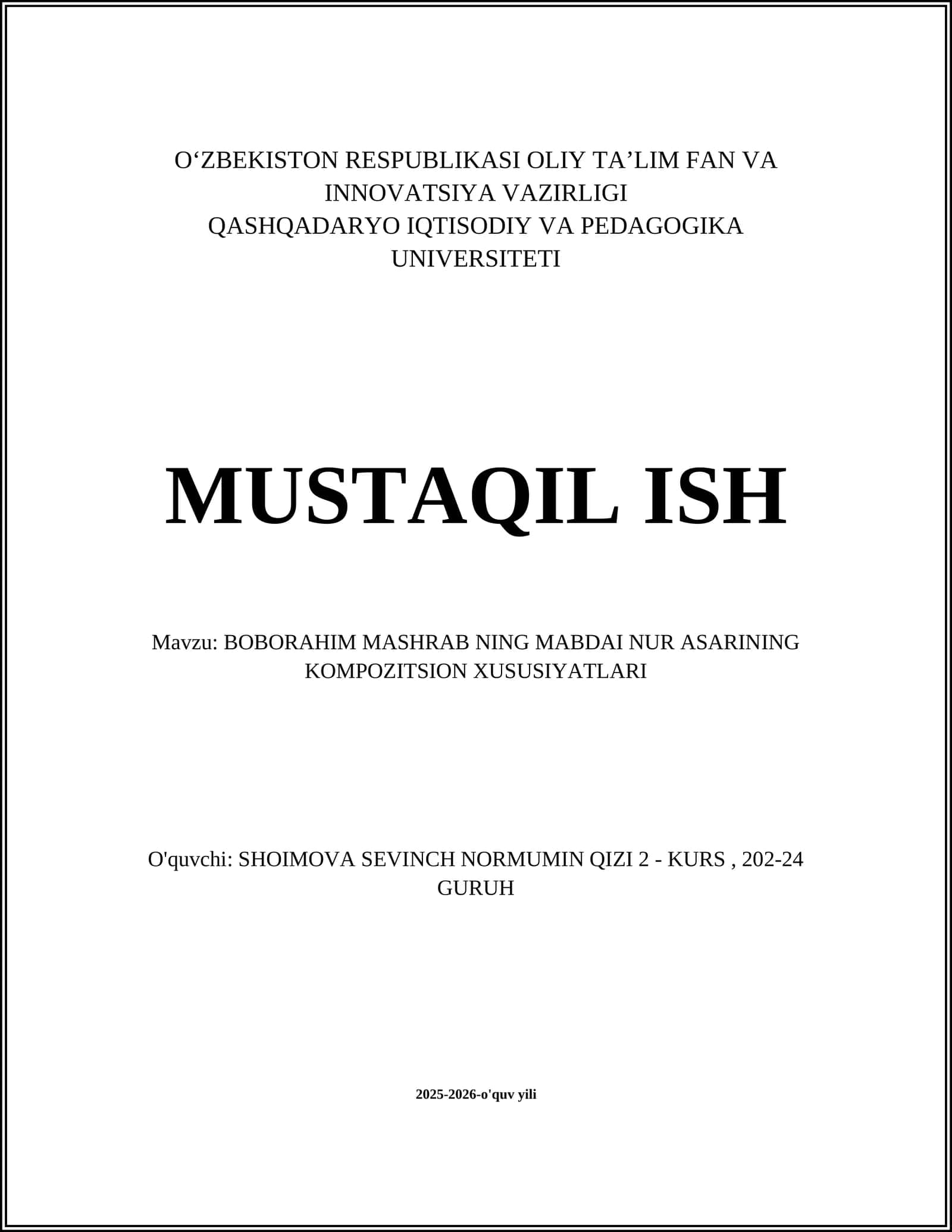 BOBORAHIM MASHRAB NING MABDAI NUR ASARINING KOMPOZITSION XUSUSIYATLARI 1