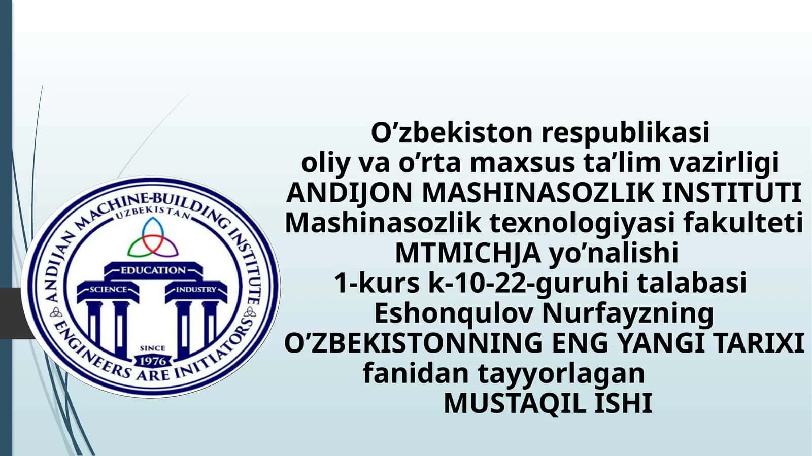 O'ZBEKISTONNING ENG YANGI TARIXI 1