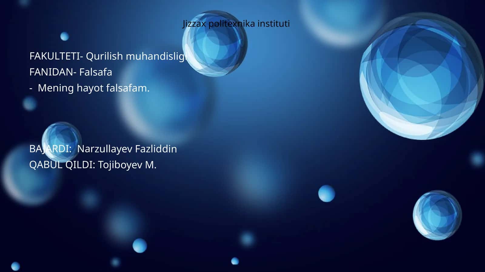 "Mening hayot falsafam" 1