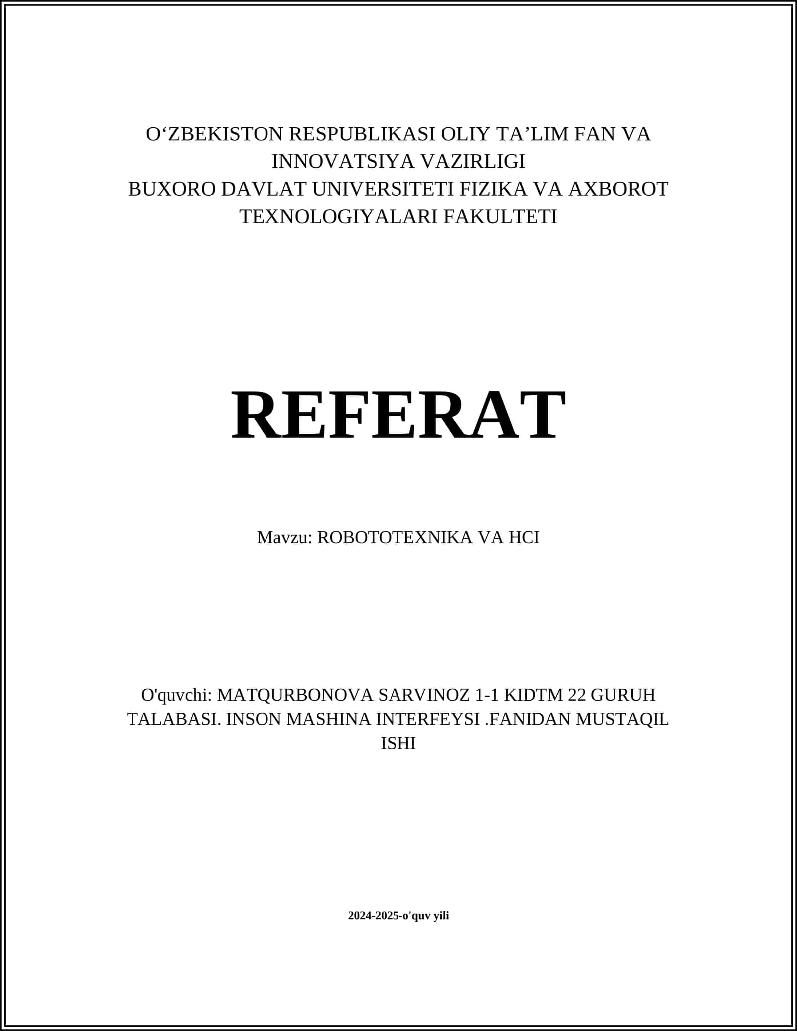ROBOTOTEXNIKA VA HCI 1