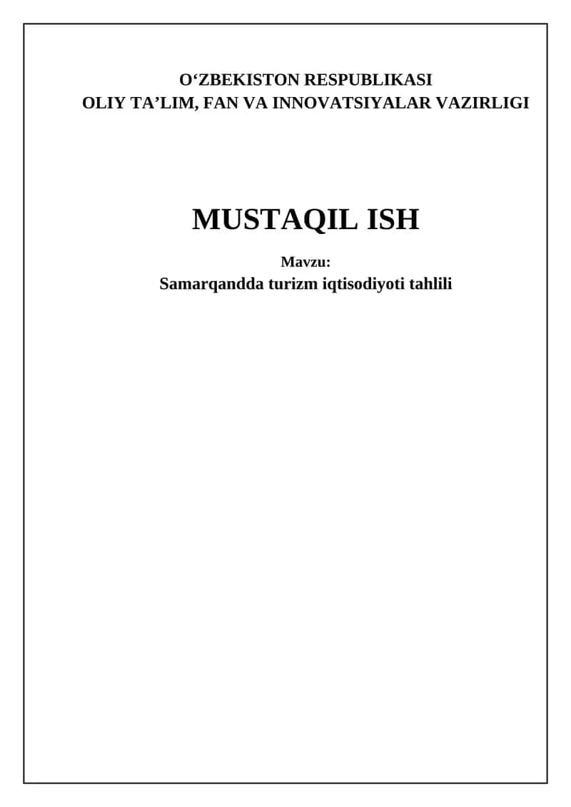 Samarqand turizm iqtisodiyotining tahlili 1