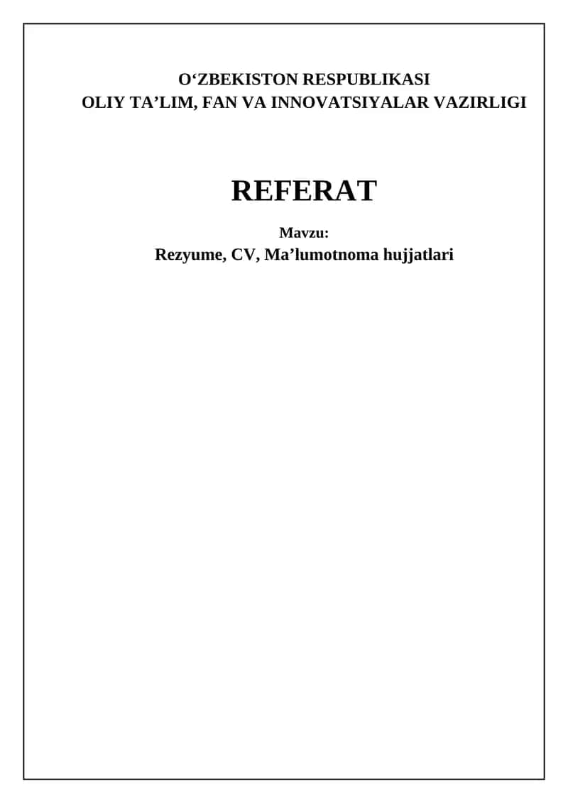 Rezyume, CV, Ma’lumotnoma hujjatlari 1
