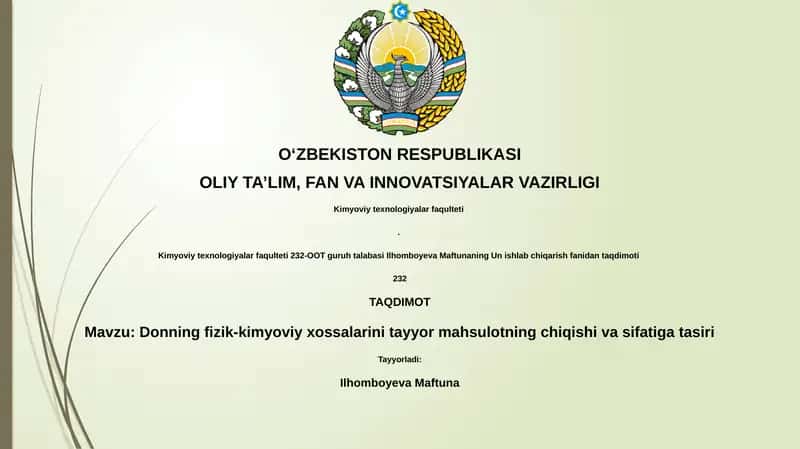 Donning fizik-kimyoviy xossalarini tayyor mahsulotning chiqishi va sifatiga tasiri 1
